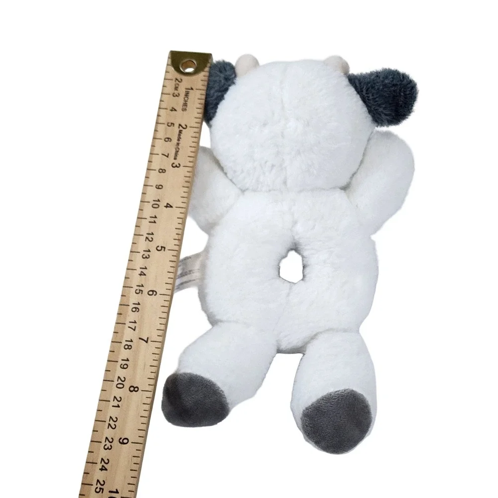 Spark Create Imagine Cow Plush Baby Rattle Black White Spotted Ring Toy 9 Inch